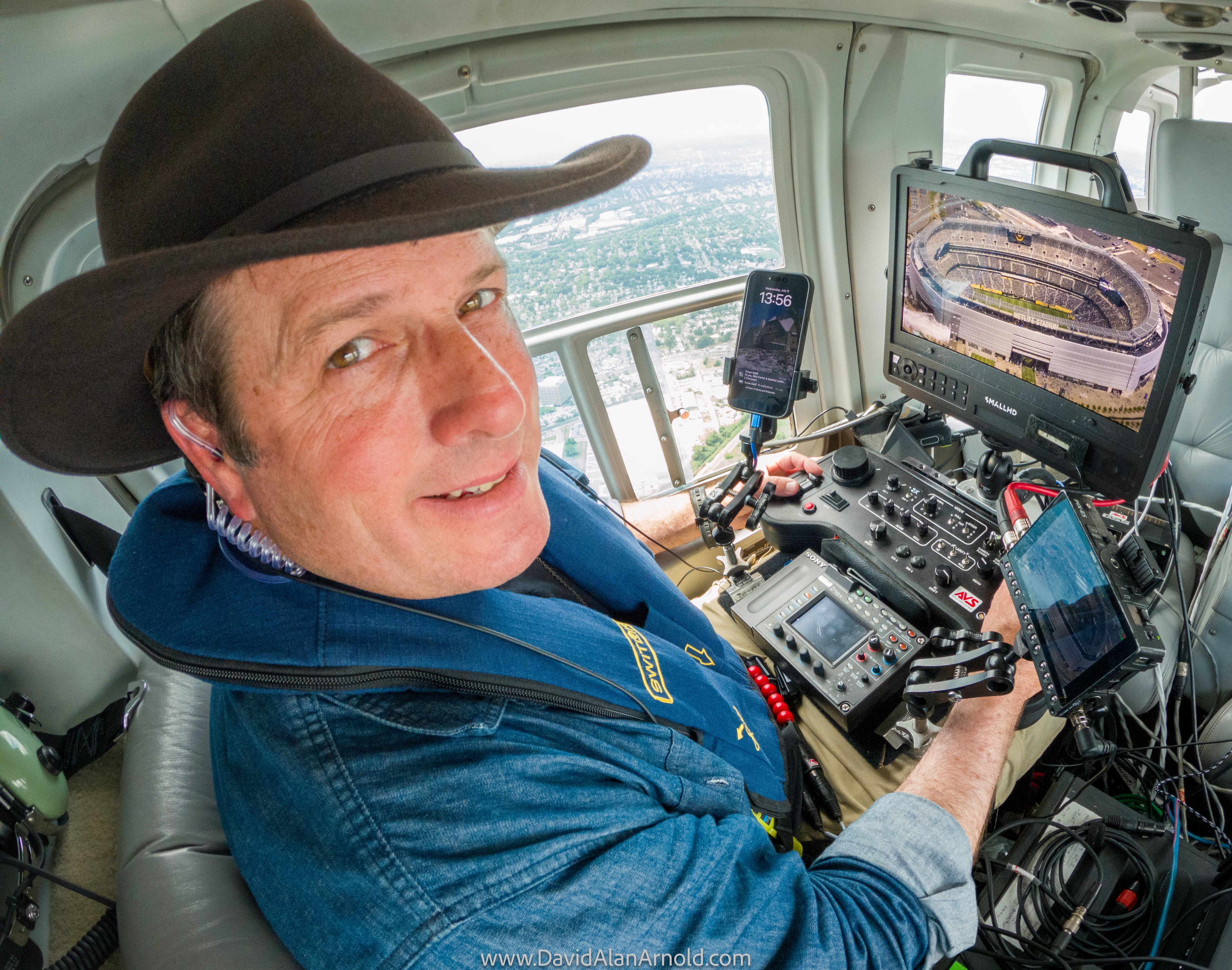 David Alan Arnold at work in the helicopter cockpit